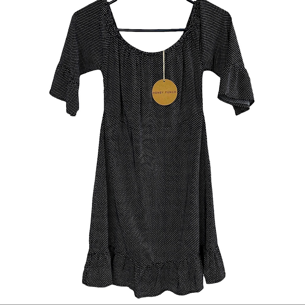 NWT Honey Punch Black Polka Dot Mini Dress Size M